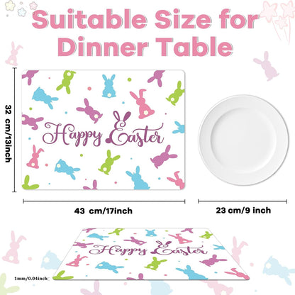 Easter Placemats Set of 6 Easter Rabbit Eggs Plastic Table Mats Easter Bunny Rabbit Place Mats Rustic Vintage Spring Seasonal Table Decoration for Indoor Outdoor Party Kitchen Dining Table