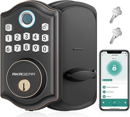 DS10 Pro Keyless Entry Door Lock with APP Control - Fingerprint Electronic Keypad Door Lock, Smart Locks for Front Door, Auto-Lock & One Touch Locking with Bluetooth - Oil Rubbed Bronze