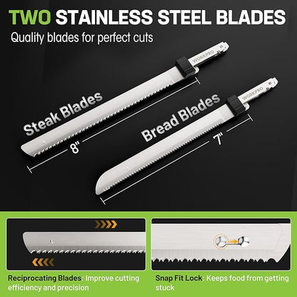 WORKPRO Electric Knife for Meat Slicing, Cordless Electric Carving Knife for Turkey, Fish & Bread, Two Stainless Steel Blades, Ergonomic Handle, Storage Case & Serving Fork Included, White