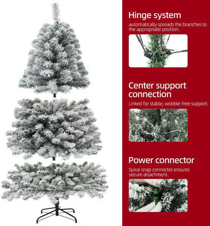 Prelit Christmas Tree with Lights 9ft,Premium Snow Flocked Artificial Xmas Tree, with 2270 Branch Tips and 900 Warm Lightsm,Support Automatique,Perfect Choice for Christmas Decorations,White