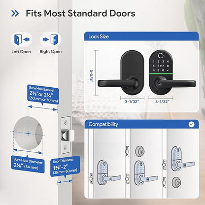 Smart Keypad Door Lock with Handle: NICE DIGI Keyless Entry Electronic Lock for Front Door, Easy Installation (Black)