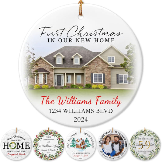 Personalized New Home Ornament 2025 w/Photo & Address, Custom First Christmas in Our New Home Ornaments,Double-Sided Ceramic Customized New House Xmas Ornaments