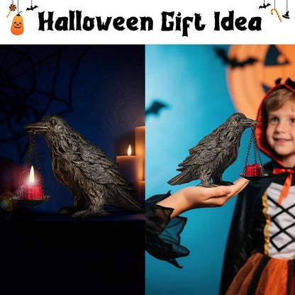 Gothic Home Decor Fake Crow Light Holder Raven Lamp Tealight Candle Holder Resin Statue Half Gold