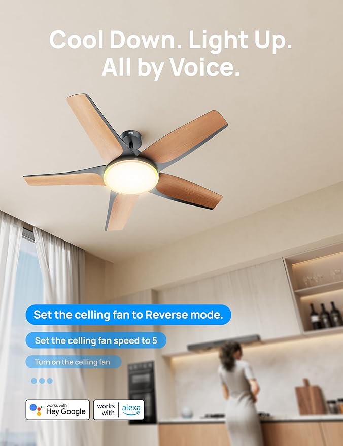 Dreo Smart Ceiling Fans with Lights, Low Profile Ceiling Fan with Alexa/App, 52'' Dimmable Lighting & Color Tuning, RGB Ambient Light for Living Room, Game Room, Easy Installation, Quiet, Black