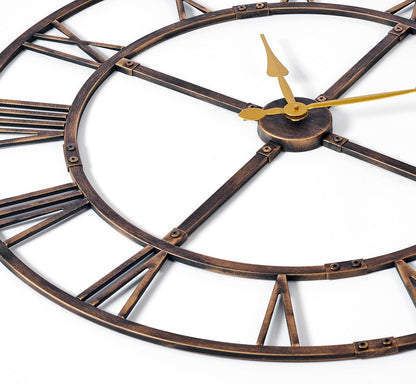 Large Wall Clock for Living Room Decor – 32 Inch Silent Non-Ticking Modern Farmhouse Wall Clock, Oversized Decorative Metal Roman Numeral Clock, Bronze