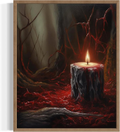 Gothic Candle Poster Art Print, Halloween Scary Vintage Wall Art Academia Spooky Painting Decoration for Horror Prints, Posters Bedroom Decor 89 (Gothic Candle, 16 x 20 inches, Wood Frame)