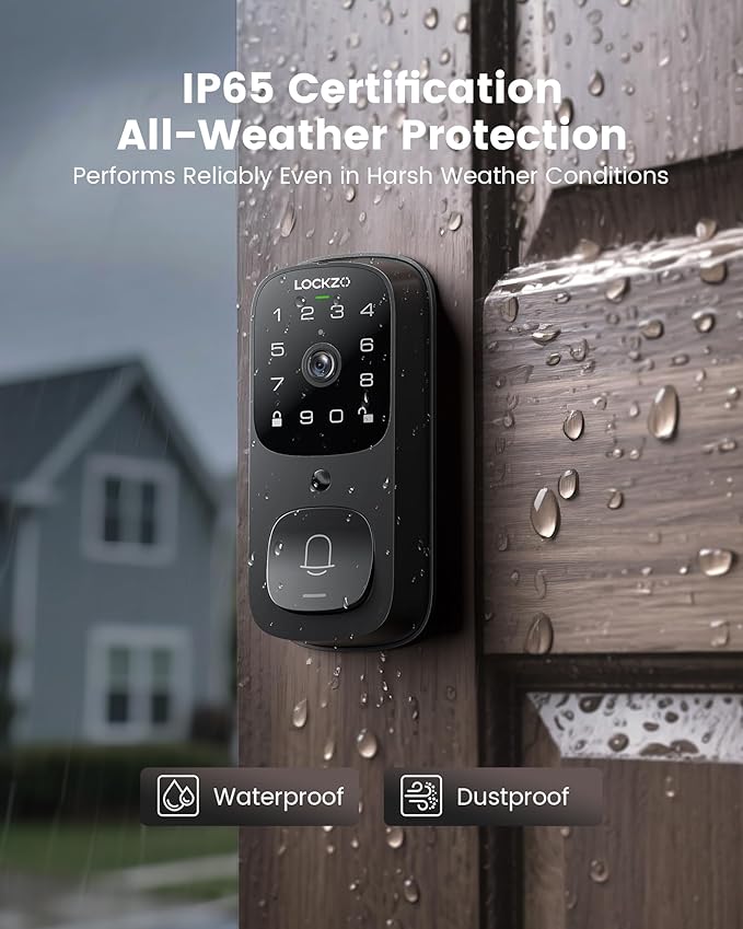 Smart Lock with Camera, 3-in-1 WiFi Doorbell Keyless Entry Door Lock, Deadbolt Lock for Front Door, Fingerprint, Keypad Code, App Control, IP65 Waterproof, BHMA, Support Alexa&Google Assistant