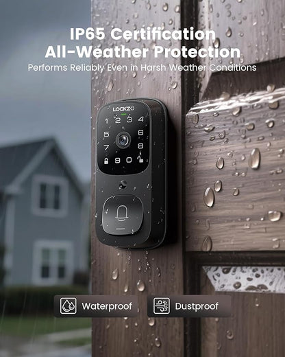 Smart Lock with Camera, 3-in-1 WiFi Doorbell Keyless Entry Door Lock, Deadbolt Lock for Front Door, Fingerprint, Keypad Code, App Control, IP65 Waterproof, BHMA, Support Alexa&Google Assistant