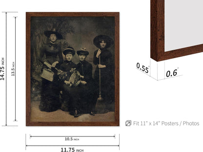 Poster Master Vintage Photograph Poster - Retro Halloween Print - Gift for Artist, Friend - Four Witches Wearing Robes, Sabbath, Coven, Sorcery - Wall Decor for Home, Office, 11x14 Brown Framed