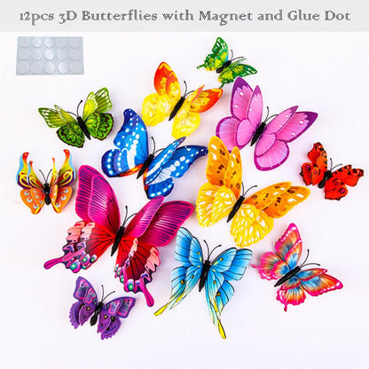 3 Pack Battery Lighted Branch Flowers Lights with 12 Colored 3D Butterfly Indoor Bedroom Decorations, Warm White 60 LED Artificial Cherry Blossom Twig Vase Filler Willow Tree Home Decor