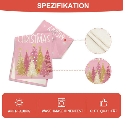 Artoid Mode Xmas Trees Snowflakes Pink Merry Christmas Table Runner, Winter Seasonal Kitchen Dining Table Decoration for Home Party Decor 13x48 Inch