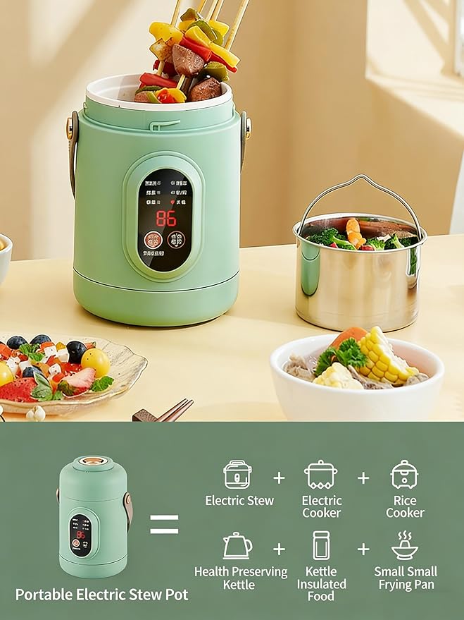 Multifunctional Health Pot, 500W Portable Mini Electric Cooker with Ceramic Glaze Inner & Steamer, Small Slow Cooker with 12-Hour Reservation, for Porridge, Rice, Soup & Steaming (800ml-Pink)
