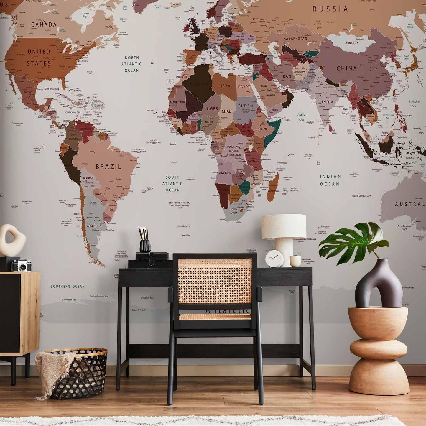artgeist Premium Wall Mural World Map 177x124 in - XXL Non-Woven Wallpaper Fleece Wall Decor Photo Print Picture Image Design Home Map of The World k-B-0001-a-d
