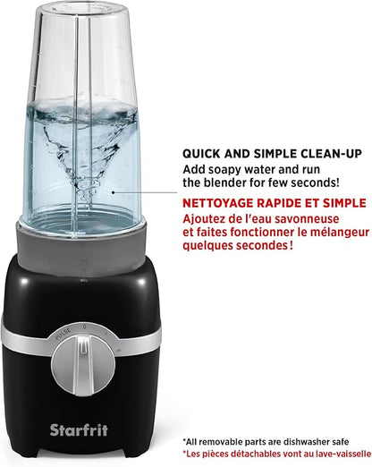 Starfrit Personal Blender - Two 828ml Cups - High, Low & Pulse Modes - 300W - Black