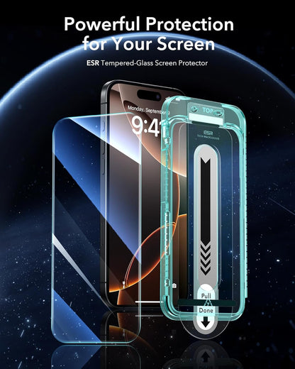 ESR 3 Pack for iPhone 16 Pro Max Screen Protector, [9H Hardness] [Military Grade Shatterproof] Tempered Glass Film with Flawless Fit Tray, HD Clear, Scratch Resistant