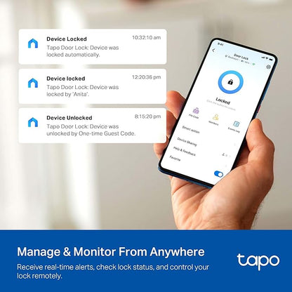 Tapo Smart Wi-Fi Deadbolt Door Lock - Fingerprint Recognition, Keyless Tactile Buttons & in-App Monitoring, Auto-Lock, IP54, BHMA Certified, Compatible with Standard Door Sizes, Tapo DL105
