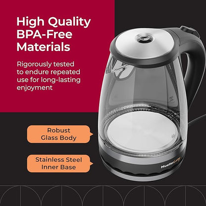 MuellerLiving Glass Kettle 1.5L 1500W LED Light Electric Tea Kettle Automatic Shut-Off with SpeedBoil Tech and Boil-Dry Protection (Pack of 2)