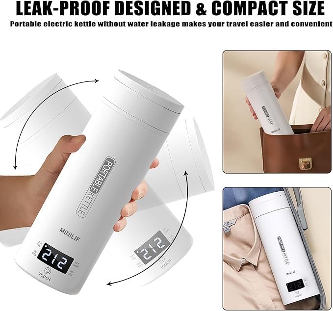 Travel Kettle Portable Electric Kettle, Small Mini Tea Coffee Kettle Water Boiler With 4 Variable Settings, 316 Stainless Steel, Fast Boiling Water with Auto Shut-Off & Boil Dry Protection