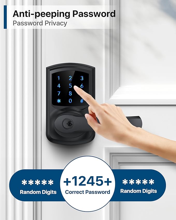 HIDALIFE Keyless Entry Door Lock, Keypad Door-Lock with Handle, Touchscreen, Auto-Locking, Anti-peep Password, Easy to Install for Front Door, Home, Office, Matte Black 2 Pack