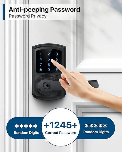 HIDALIFE Keyless Entry Door Lock, Keypad Door-Lock with Handle, Touchscreen, Auto-Locking, Anti-peep Password, Easy to Install for Front Door, Home, Office, Matte Black 2 Pack