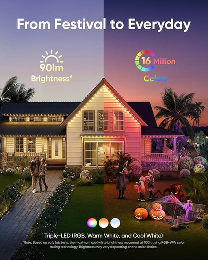 eufy Permanent Outdoor Lights E22, 50ft with 30 Triple-LED Lights, Smart RGBWW for Christmas, Daily and Holiday, Up to IP67 Waterproof, AI Light Themes for Christmas Decorations, Works with eufy Cams