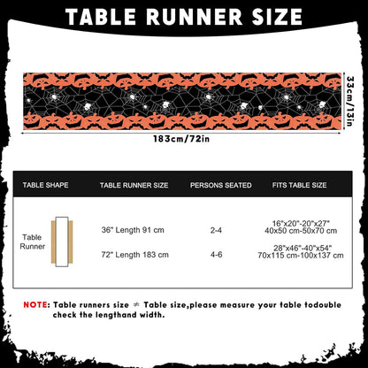 Halloween Long Table Runner Black and Orange Pumpkin Spider Web Table Linen Runner Kitchen Dining Table Runner Halloween Table Decoration for Holiday Indoor Outdoor Home Party Decor 13 x 72 Inch
