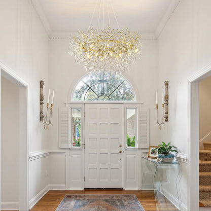 14-Light Modern Large Crystal Chandelier for Dining Room, 48" Round Gold Crystal Tree Branche Chandelier, Living Room Crystal Chandelier, Crystal Chandeliers for High Ceiling,Entryway,Foyer
