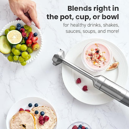 Elite Gourmet EHB1300 Cordless, Rechargeable Hand Blender, Variable Speed Blending with One-Touch Power Button, Stainless Steel Blades, Portable, Easy Control Stick Mixer, Baby Food, Charcoal Grey