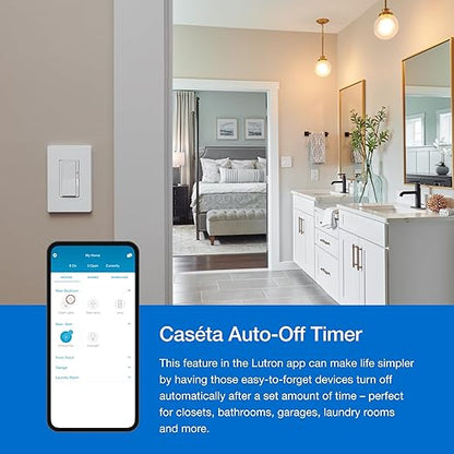 Lutron Claro Smart Light Switch w/ Wall Plate for Caseta Lighting, for LED Lights, Fans, 5 Amp, Single-Pole/3-Way, Neutral Required, DVRFW-5NS-WH-A, White