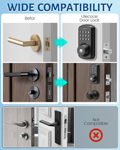 Keyless Entry Door Lock with Handle Set, Smart Door Lock with Fingerprint, 5 in 1 Unlock, Auto Lock Biometric Fingerprint Door Lock for Front Door, Easy Installation (Black)