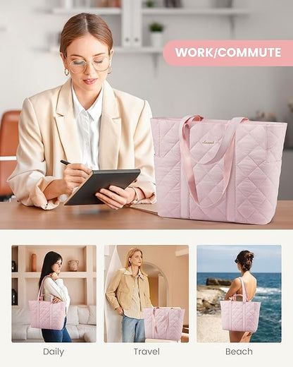 LOVEVOOK Tote Bag for Women,Light Puffer Tote Bag with Multi-pockets,Stylish Carry on Laptop Bags for Daily,Travel,Work,Gym | with Multi-pockets, Stylish, Carry on, for Daily, Travel, Work