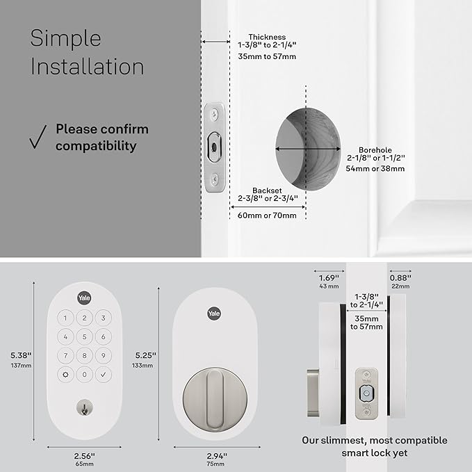 Yale Matte Black Keyed Deadbolt Smart Lock with Google Matter, YRD510-MT1-BLK
