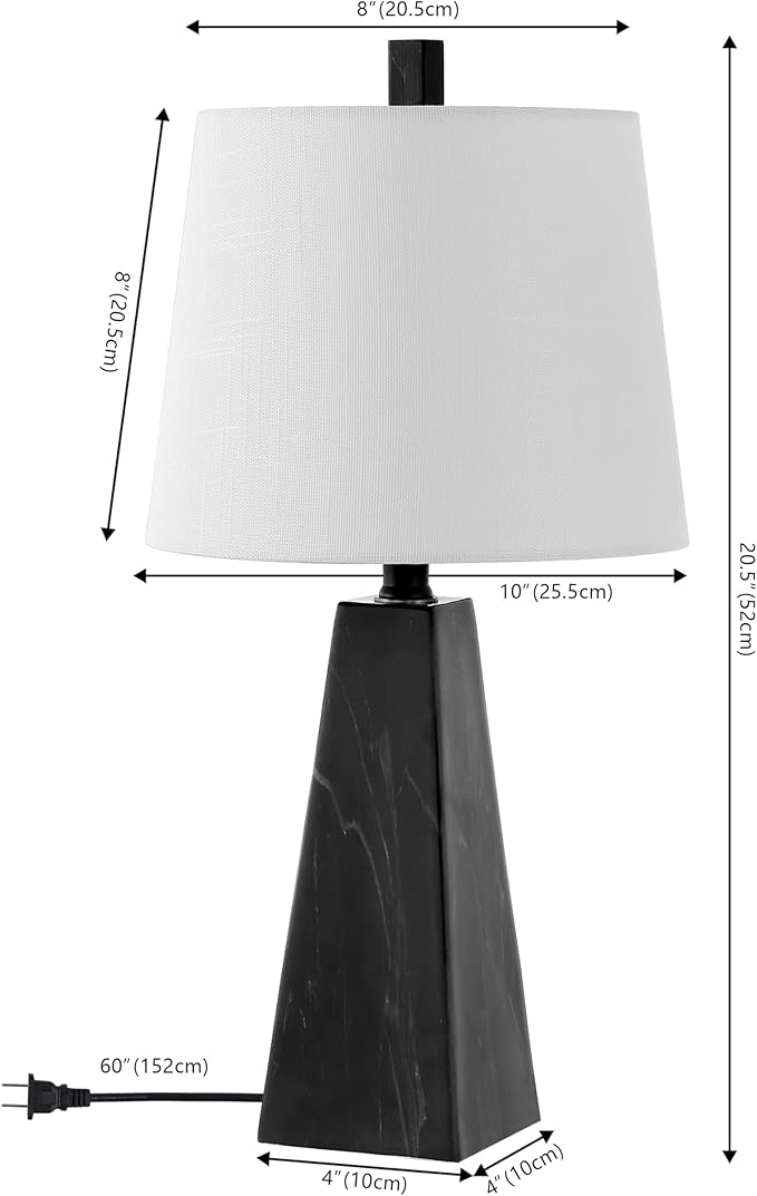 JONATHAN Y 20.5" Black Marble Finish Modern Resin Table Lamp for Bedroom Living Room, Contemporary Faceted Bedside Lamp with White Linen Shade, LED Bulb Included (JYL1037D-SET2)