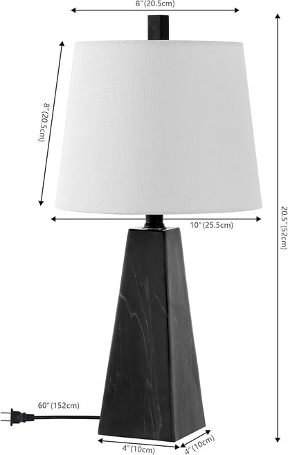 JONATHAN Y 20.5" Black Marble Finish Modern Resin Table Lamp for Bedroom Living Room, Contemporary Faceted Bedside Lamp with White Linen Shade, LED Bulb Included (JYL1037D-SET2)