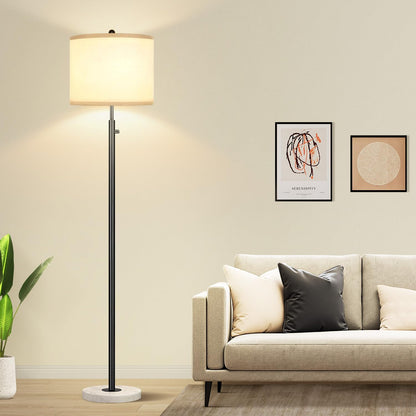 Nintiue Dimmable Floor Lamp for Living Room, 11W LED Bulb Included, Modern Standing Lamp with Marble Base, Tall Pole Light with White Linen Shade for Bedroom Reading Office Corner Nursery-Black