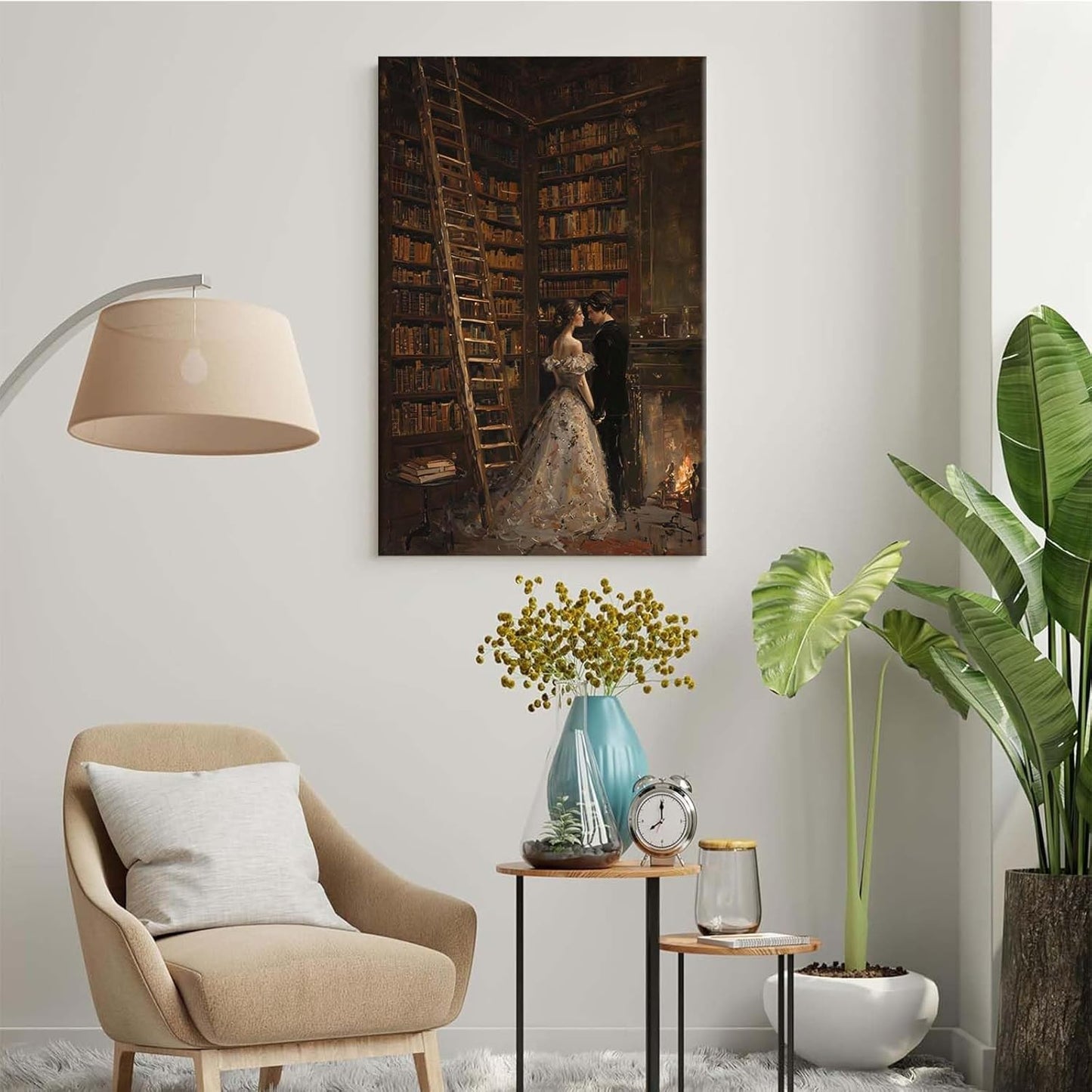 JFHCQJPK Gothic retro library scene decoration melancholy calm art college style wall aesthetic antique style home decoration suitable for bedroom living room8x12in Frameless