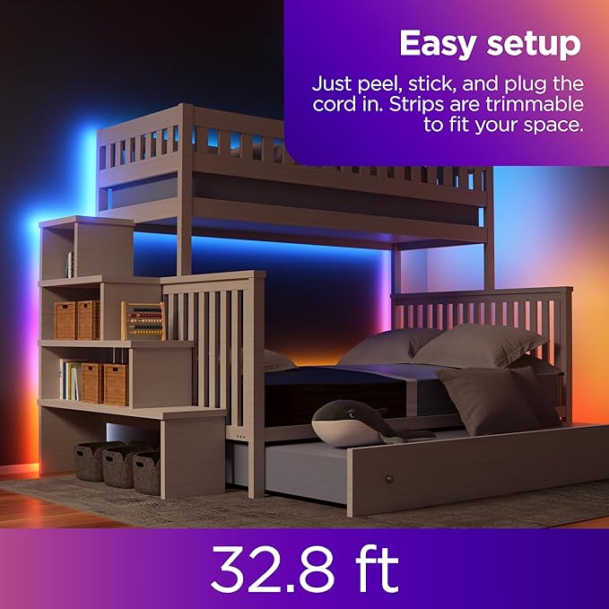 Roku Smart LED Light Strip+, 32.8ft - Color Options with Adjustable Brightness & Temperature - Peel & Stick WiFi Smart Strip Lights Works with Roku Voice, Alexa & Google Assistant - Smart Home Product