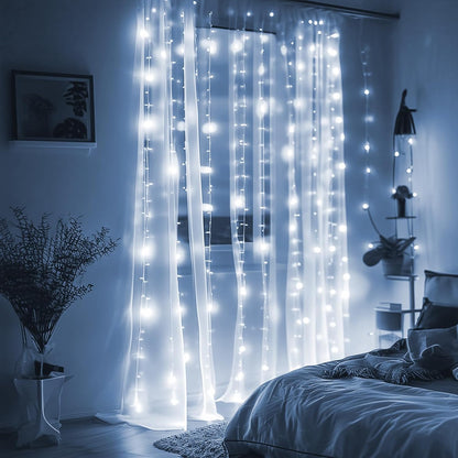 Curtain String Lights, Window Fairy LED Icicle Xmas Lights for Wedding Party Garden Room Outdoor Indoor Wall Decorations(Cool White)