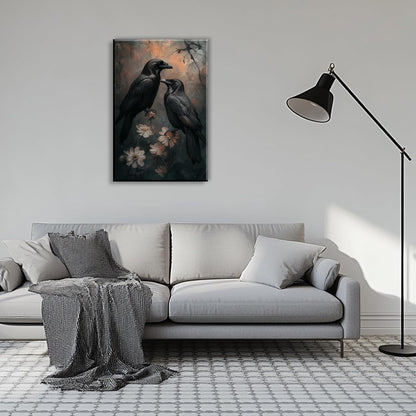 OAAPITI Birds Canvas Wall Art Black Couple Crow Picture Print Vintage Gothic Raven Artwork for Living Room Halloween Home Wall Decor(Artwork-7,12"x18")
