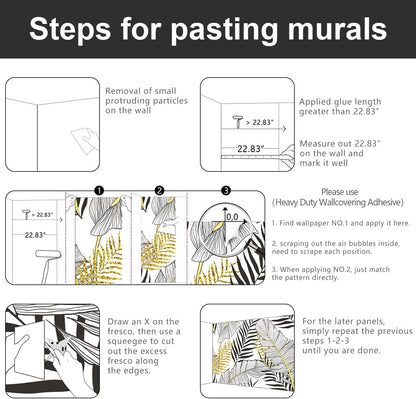 -Black and Gold Tropical Botanical Banana Leaf Fabric Wallpaper Living Room Bedroom Bathroom Abstract Plant Large Wall Mural- 160"x108"（ not Peel and Stick）