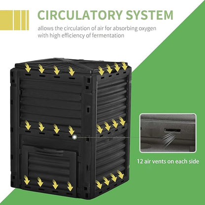 Outsunny Garden Compost Bin 80 Gallon Outdoor Large Capacity Composter Fast Create Fertile Soil Aerating Box, Easy Assembly, Black