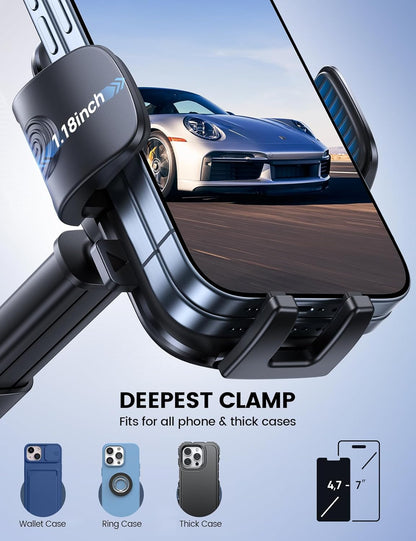 Lamicall Car Phone Holder Mount [3-in-1 Military-Grade Suction Cup] 360° Rotation Phone Holders for Your Car [Metal Hook] Cell Phone Car Mount Dashboard Vent Windshield Smartphone LeatherGrain
