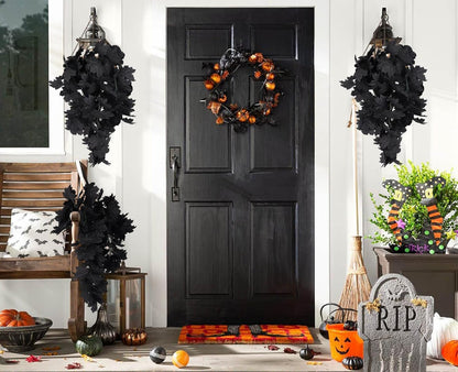 RECUTMS Black Maple Leaf Artificial Hanging Plants Fake Plants Faux Fall Leaves Halloween Faux Plants Autumn Leaves Artificial Wall Hanging Indoor Outdoor Halloween Decoration（Black）