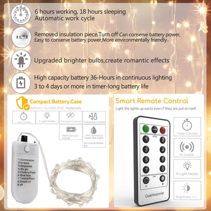 6 Pack Fairy Lights Battery Operated with Timer 2PCS Remote 6.5ft 20LED Warm White Twinkle Lights Waterproof Silver Wire Fireflies Lights DIY Mason Jar Wedding Party Christmas Centerpiece Table Deco