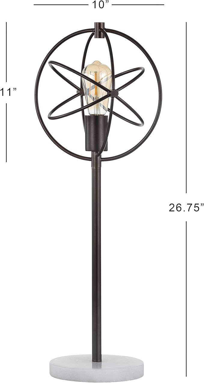 JONATHAN Y 26.75" Oil Rubbed Bronze Atomic Caged LED Table Lamp, Industrial Modern Metal Desk Lamp with White Marble Base for Living Room Bedroom, LED Bulb Included JYL1091A