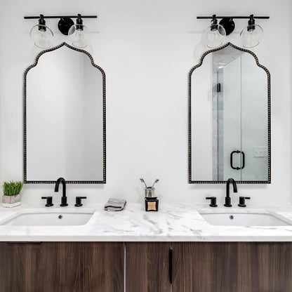 Arch Wall Mirror, 22" W x 38" H Marlowe Mirror, Metal Beaded Frame Large Modern Mirror,Antique Black