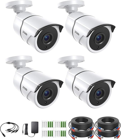 ZOSI 4 Pack 1080P 2MP HD-TVI Security Cameras with Audio, 100ft Night Vision, IP66 Weatherproof, Home Surveillance Outdoor Indoor CCTV Bullet Camera for 1080P/5MP/4K HD-TVI Analog DVR Systems