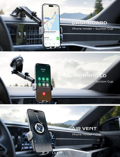 CHGeek Wireless Car Charger, 15W Fast Charging Auto Clamping Car Charger Phone Mount Phone Holder fit for iPhone 15 14 13 12 11 Pro Max Xs, Samsung Galaxy S25 Ultra S24 S23 S22, S21, S20, Silvery