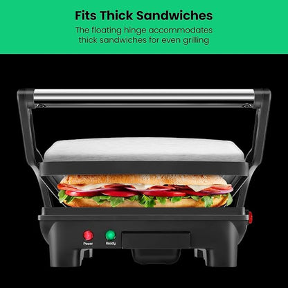 Chefman Panini Press Grill and Gourmet Sandwich Maker Non-Stick Coated Plates, Opens 180 Degrees to Fit Any Type or Size of Food, Stainless Steel Surface and Removable Drip Tray, 4 Slice, Black