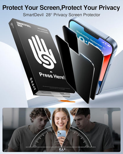 SMARTDEVIL 2 Pack for iPhone 14/ iPhone 13/ iPhone 13 Pro Privacy Screen Protector, [Anti-Spy] [Military-Grade Shatterproof & 9H Hardness] Tempered Glass,Easy Installation,Bubble-Free & Case-Friendly